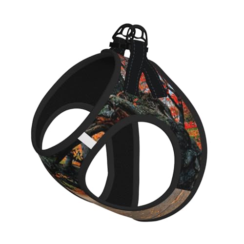 Verstellbares Geschirr-Set für Katzen und Hunde, bedruckt, Baum im Herbst, weich, atmungsaktiv, für Kätzchen, Welpen, Netzweste mit reflektierendem Design, ausbruchsichere Leine für kleine Haustiere von LMNvbz