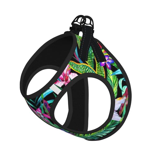 Verstellbares Geschirr-Set für Katzen und Hunde, bunt, tropisches Blattmuster, weich, atmungsaktiv, für Kätzchen, Welpen, Netzweste mit reflektierendem Design, ausbruchsichere Leine für kleine von LMNvbz