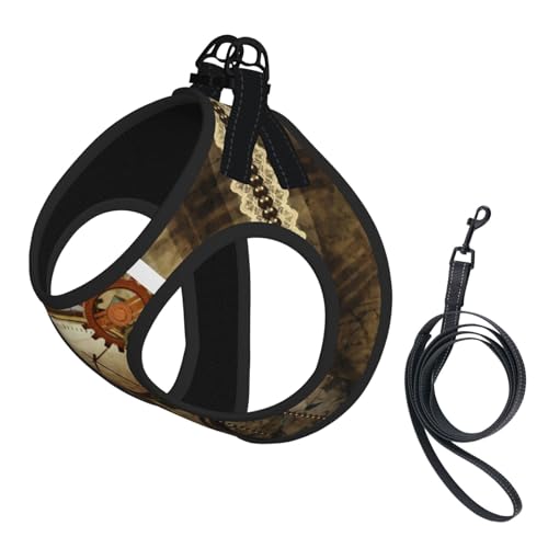 Verstellbares Geschirr-Set für Katzen und Hunde, mit Uhren- und Zahnrad-Aufdruck, weich, atmungsaktiv, für Kätzchen, Welpen, Netzweste mit reflektierendem Design, ausbruchsichere Leine für kleine von LMNvbz