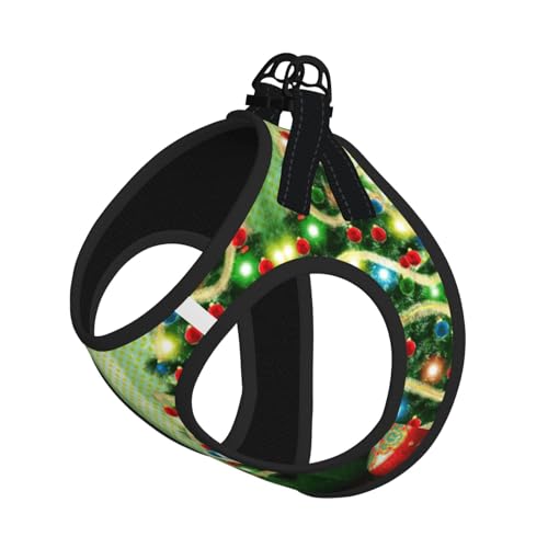 Verstellbares Geschirr-Set mit Weihnachtsbaum-Aufdruck, für Katzen und Hunde, weich, atmungsaktiv, Kätzchen, Welpen, Netzweste mit reflektierendem Design, ausbruchsichere Leine für kleine Haustiere von LMNvbz