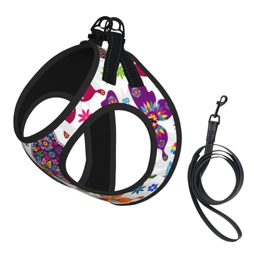 Verstellbares Geschirr-Set mit bunten Schmetterlingen und Blumen, für Katzen und Hunde, weich, atmungsaktiv, für Kätzchen, Welpen, Netzweste mit reflektierendem Design, ausbruchsichere Leine für von LMNvbz