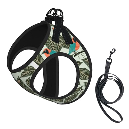 Verstellbares Geschirr-Set mit tropischen Pflanzen für Katzen und Hunde, weich, atmungsaktiv, Kätzchen-Welpen-Netzweste mit reflektierendem Design, ausbruchsichere Leine für kleine Haustiere von LMNvbz