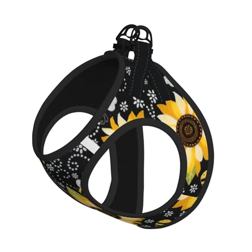 Verstellbares Geschirr mit Sonnenblumen-Motiv für Katzen und Hunde, weich, atmungsaktiv, Kätzchen-Welpen-Netzweste mit reflektierendem Design, ausbruchsichere Leine für kleine Haustiere von LMNvbz