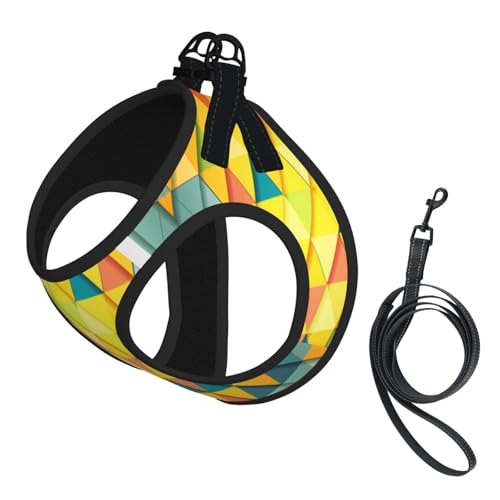 Verstellbares Geschirr mit buntem Dreiecksdruck, für Katzen und Hunde, weich, atmungsaktiv, Kätzchen-Welpen-Netzweste mit reflektierendem Design, ausbruchsichere Leine für kleine Haustiere von LMNvbz