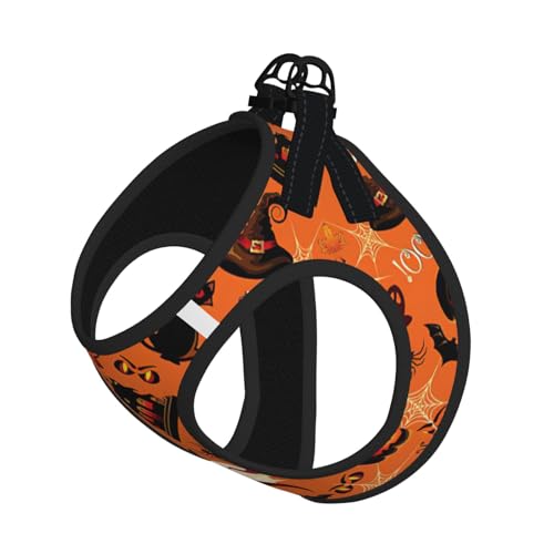 Verstellbares Hundegeschirr mit Halloween-Aufdruck, für Katzen und Hunde, weich, atmungsaktiv, Kätzchen-Welpen-Netzweste mit reflektierendem Design, ausbruchsichere Leine für kleine Haustiere von LMNvbz