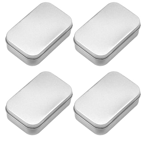 LMOGWL 4 Stück Eisen kleine Aufbewahrungsbox mit Deckel, Metall Mini rechteckige Box, Home Storage Box, tragbare Tin Box für Süßigkeiten und kleine Gegenstände kleines Zubehör (Silber) von LMOGWL