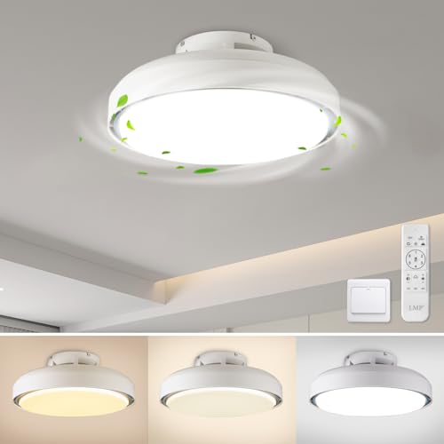 LMP Deckenventilator mit Licht Beleuchtung 45CM, 66W Flach Lampe mit Ventilator Fernbedienung Leise, LED Dimmbar Deckenleuchte Deckenlampe mit Ventilator Decke Wohnzimmer 3000K-6000K, Weiß & Grau LMP Deckenventilator mit Licht Beleuchtung 45CM, 66W Flach Lampe mit Ventilator Fernbedienung Leise, LED Dimmbar Deckenleuchte Deckenlampe mit Ventilator Decke Wohnzimmer 3000K-6000K, Weiß & Grau von LMP