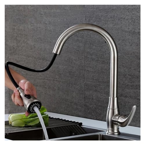304 Edelstahl Küche Auszug Wasserhahn Heißer und kaltes Spüle Wasserhahn mit 2 Schläuchen, einfach installieren von LMRJHAZ