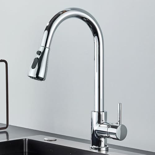 Ausziehen von Küchenarmatur 2-Wege Wasserhahn Eingriff Mixer Tap 360 Rotation Heißer kaltes Wasserhahn für Küche, weiße Farbe von LMRJHAZ
