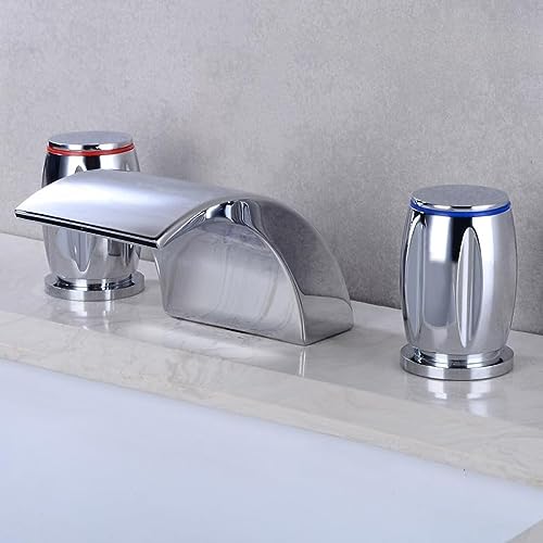 Becken Wasserhähne Wasserfall Edelstahl Badezimmer 8erkender Wasserhahn weit verbreitet 3 Loch Badezimmer Basin Mixer einzigartige Design-Nickel von LMRJHAZ