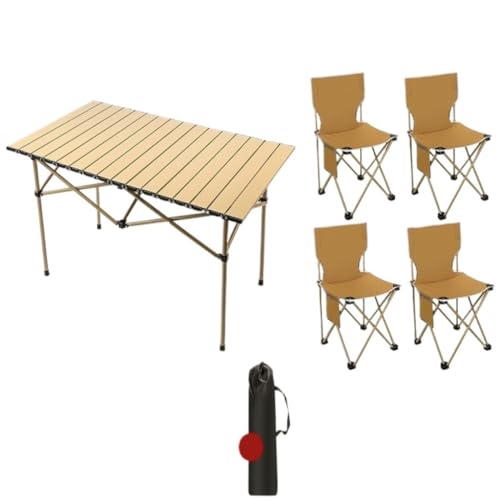 Biijuk Picknicktische Tische im Freien Picknick Klapptisch Stahl Ei Roll -Tisch und Luftset Camping Tragbarer Tisch und Airs Picknicktisch (Farbe: Silber, Größe: C) von LMRJHAZ