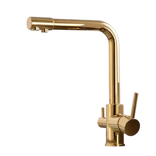 Gold 3 -Wege Küchenmixer Hahn mit 360 ° Dreh- und Wasserfilter Dual Hebel Küchenspüle Wasserhahn Gold 3 -Wege Küchenmixer Hahn mit 360 ° Dreh- und Wasserfilter Dual Hebel Küchenspüle Wasserhahn von LMRJHAZ