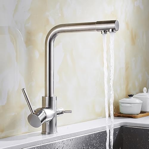 Gold 3 -Wege Küchenmixer Hahn mit 360 ° Dreh- und Wasserfilter Dual Hebel Küchenspüle Wasserhahn von LMRJHAZ