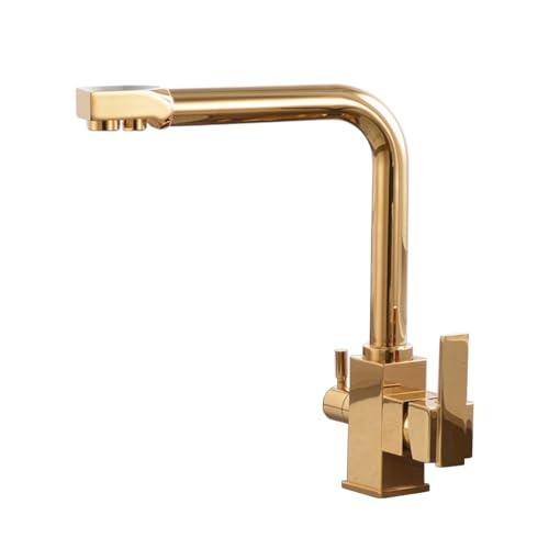 Gold 3 -Wege Küchenmixer -Hahn mit 360 ° Drehausstrich und zwei Griff 1 Loch Wasserfilter Taps für Küchenspüle Trinkwassermischer Hahn inbegriffen von LMRJHAZ