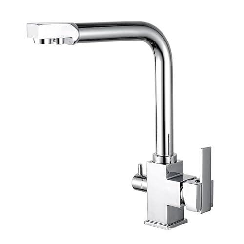 Gold 3 -Wege Küchenmixer -Hahn mit 360 ° Drehausstrich und zwei Griff 1 Loch Wasserfilter Taps für Küchenspüle Trinkwassermischer Hahn inbegriffen von LMRJHAZ
