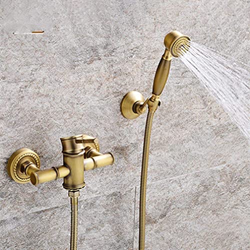 LMRJHAZ Antike Messing Duscharmaturen Wandmontage Badezimmer Wasserhahn Großer runder Duschkopf Hand-Badewannen-Mischer-Set, Antik-Messing B von LMRJHAZ