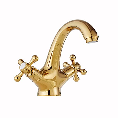 LMRJHAZ Antike Messingwaschbecken Wasserhahn mit doppelten Griffen eines Loch -Design kompatibel mit Balkon mit schwarzem Finish. von LMRJHAZ