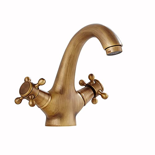LMRJHAZ Antike Messingwaschbecken Wasserhahn mit doppelten Griffen eines Loch -Design kompatibel mit Balkon mit schwarzem Finish. von LMRJHAZ