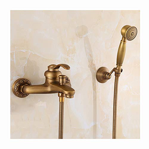 LMRJHAZ Bad antike Messingbadewanne Duschhahnsystem mit Handheld Duschkopf einzigartige Telefon Design Dusche Set Single Griff Badezimmer Dusche Wasserhahn heiß und kaltes Wasser Badewanne von LMRJHAZ