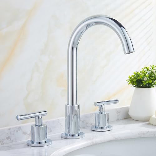 LMRJHAZ Badezimmerbeckenmischer Wasserhahn 3 Loch Messing 2 Griffe Split Dreh 3 Loch Badezimmer Wasserhahn-Chrom plattiert von LMRJHAZ
