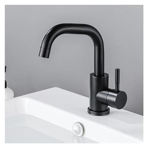 LMRJHAZ Decksmontage Schwarzer Badezimmer -Becken Wasserhahn Edelstahl Heißkaltmixer Waschhlocken Waschbecken Wasserhähne ein Griff, einfach installieren von LMRJHAZ