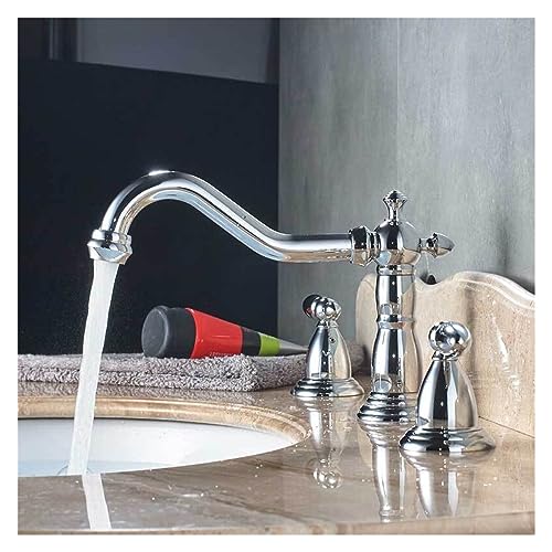 LMRJHAZ Doppelgriff Wasserhahn Becken Becken Mischbatterie Antike Messing 3-Loch-Touch Warmes Waschbecken Kaltwasser-Touch (Color : Altmessing) von LMRJHAZ