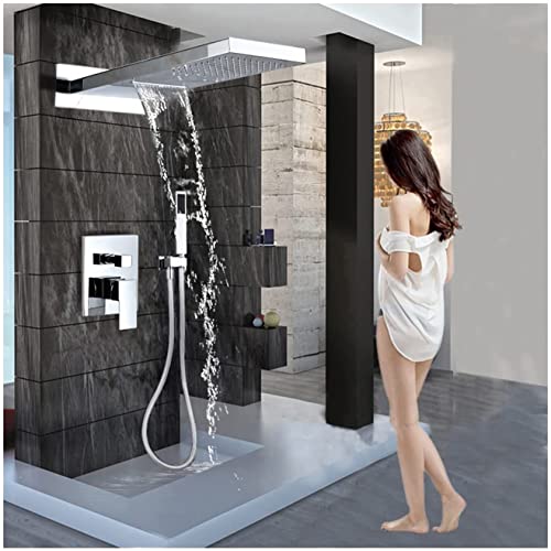 LMRJHAZ Duschsystem Verdecktes Duschmischer-Set, Wandmontage, Messing, Duscharmatur-Set mit Handbrause und Wasserfall-Regenduschkopf (enthält Wasserhahn, raues Ventilkörper und Zierleiste LMRJHAZ Duschsystem Verdecktes Duschmischer-Set, Wandmontage, Messing, Duscharmatur-Set mit Handbrause und Wasserfall-Regenduschkopf (enthält Wasserhahn, raues Ventilkörper und Zierleiste von LMRJHAZ