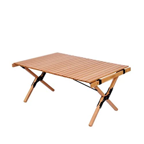 LMRJHAZ Klapptisch, Camping-Camping-Picknick-Holzschreibtisch im Freien, klappbare Eierrollentisch, Walnuss tragbare Faltbare selbstfahrende Tourtisch (Holzfarbe 90 * 60 * 43 cm) von LMRJHAZ