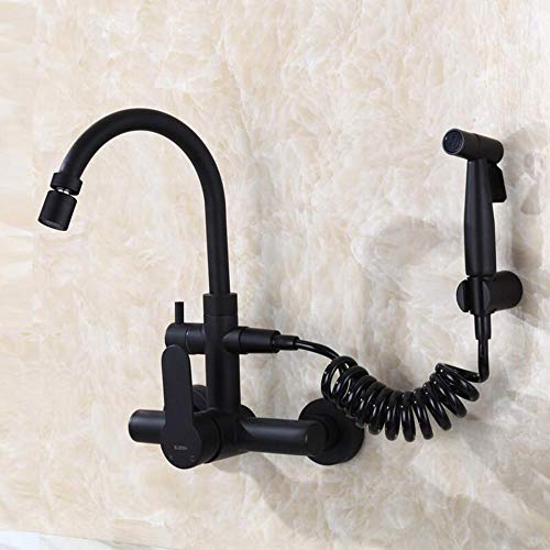 LMRJHAZ Küchenarmaturen zur Wandmontage, Spritzpistole, Doppelloch, schwarz, 304 Edelstahl, Spüle, Waschküche, Wandmontage, Heißwasserhahn, große Biegung LMRJHAZ Küchenarmaturen zur Wandmontage, Spritzpistole, Doppelloch, schwarz, 304 Edelstahl, Spüle, Waschküche, Wandmontage, Heißwasserhahn, große Biegung von LMRJHAZ