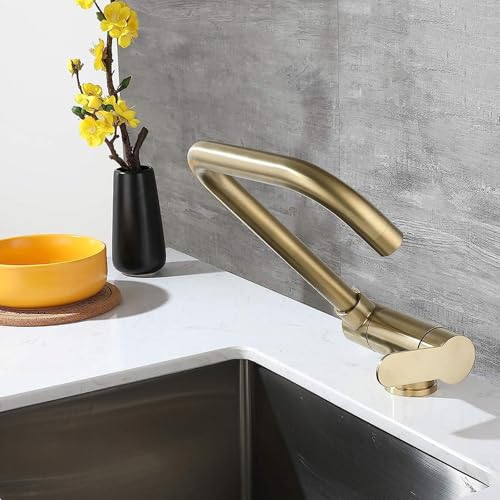 LMRJHAZ Küchenspüle Wasserhahn Klappern im Fenster gebürstet goldener Küchenspüle Mischhahn falten Edelstahl Eingriffgold Gold von LMRJHAZ