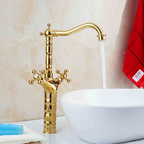 LMRJHAZ Mixer Tap Basin Tap Mixer zeitgenössischer Chromküche Cloakroom Becken Wasserhahn Waschbecken Tap Dual-Blver-Drehauslauf rotatierende Düse (gelb) von LMRJHAZ