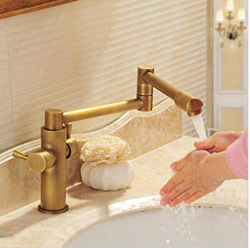 LMRJHAZ Mixer Tap Modern Retro Decoration Küche Klapphahn 360 Grad rotierende Gemüseschale Wasserhahn Heiße und kaltes Tippendeckel mit zwei Griffen (Farbe: Antike Messing) von LMRJHAZ