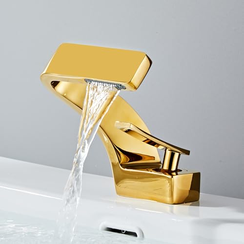 LMRJHAZ Moderner Wasserfall Wasserhahn für Waschbecken Heißer und Kaltmixer Hahn mit Keramik Ventil Kern Stilvoller Becken Wasserhahn für Hotel Single -Loch -Installation Wassersparende Design von LMRJHAZ