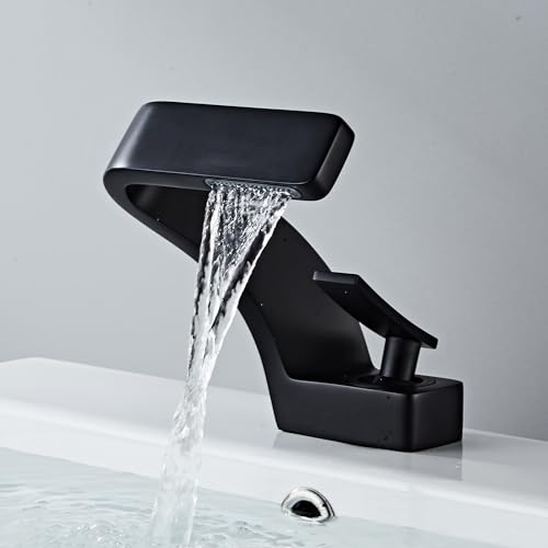 LMRJHAZ Moderner Wasserfall Wasserhahn für Waschbecken Heißer und Kaltmixer Hahn mit Keramik Ventil Kern Stilvoller Becken Wasserhahn für Hotel Single -Loch -Installation Wassersparende Design von LMRJHAZ