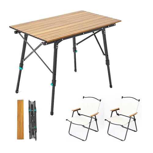 LMRJHAZ Outdoor -Klapptisch und ausgestrahlte tragbare Picknick -Camping -Tischluft -Set mit Verstellbarer Höhe Aluminium Roll -up -Tisch für Außen-, Picknick, Garten von LMRJHAZ