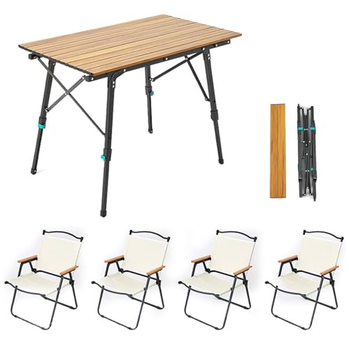 LMRJHAZ Outdoor -Klapptisch und ausgestrahlte tragbare Picknick -Camping -Tischluft -Set mit Verstellbarer Höhe Aluminium Roll -up -Tisch für Außen-, Picknick, Garten von LMRJHAZ