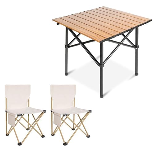 LMRJHAZ Tragbarer Leichter Klapptisch und Sitze, Klapppicknicktisch mit Airs -Set, Picknick -Kohlenstoffstahl -Familie Tischluft Set mit Aufbewahrungstasche für Outdoor -Garten von LMRJHAZ