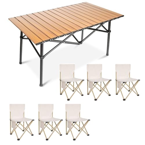 LMRJHAZ Tragbarer Leichter Klapptisch und Sitze, Klapppicknicktisch mit Airs -Set, Picknick -Kohlenstoffstahl -Familie Tischluft Set mit Aufbewahrungstasche für Outdoor -Garten von LMRJHAZ