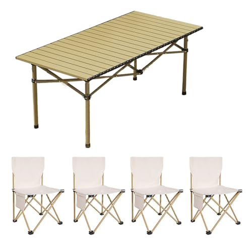 LMRJHAZ Tragbarer Leichter Klapptisch und Sitze, Klapppicknicktisch mit Airs -Set, Picknick -Kohlenstoffstahl -Familie Tischluft Set mit Aufbewahrungstasche für Outdoor -Garten von LMRJHAZ
