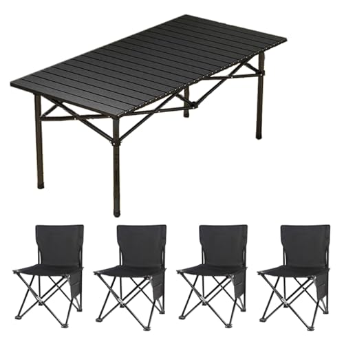 LMRJHAZ Tragbarer Leichter Klapptisch und Sitze, Klapppicknicktisch mit Airs -Set, Picknick -Kohlenstoffstahl -Familie Tischluft Set mit Aufbewahrungstasche für Outdoor -Garten von LMRJHAZ