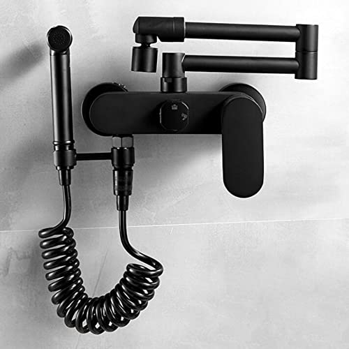 LMRJHAZ Wandmontierte Küchenspüle Wasserhahn Zwei Löcher Schwenkbar Messing Warm- und Kaltwasserspüle Wasserhahn Schwarz LMRJHAZ Wandmontierte Küchenspüle Wasserhahn Zwei Löcher Schwenkbar Messing Warm- und Kaltwasserspüle Wasserhahn Schwarz von LMRJHAZ