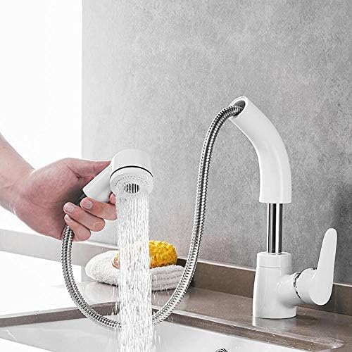 LMRJHAZ Weißer Kupferwaschbecken Wasserhahn mit Ausziehen Sprühgerät Heißer und kaltes Beckenmischhahn von LMRJHAZ