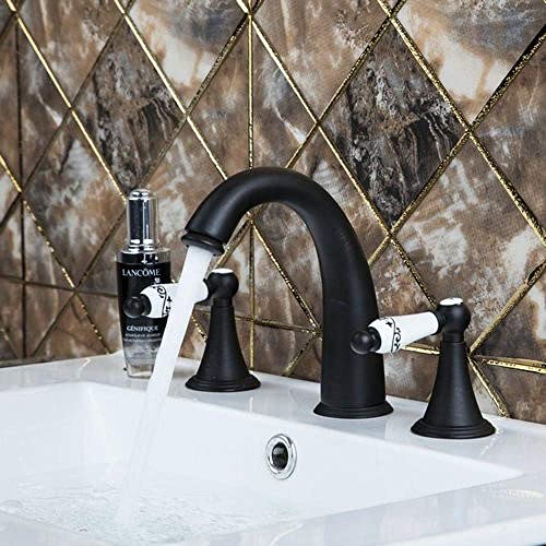 LMRJHAZM Badewannenarmatur mit Ölreibung, 3 Stück, für Badezimmer, Waschbecken, Wasserhahn, schwarz, bronzefarben, Keramikgriff, Schlauch, Badewanne, Messing, Wasserhahn, Mischbatterie von LMRJHAZM