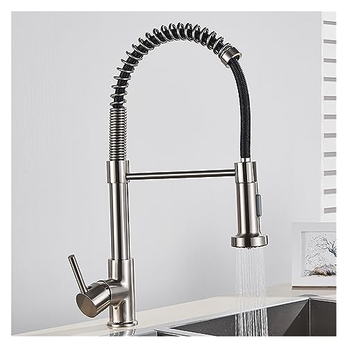 LMRJHAZM Gebürstetes goldener Küchenarmatur-Wasserhahn nach unten 2-Wege-Spray Eingriff Heißer Kaltwassermischer HAP 360 Rotation Torneira Cozinha-Mischhahn (Nickelgrauschlauch) von LMRJHAZM