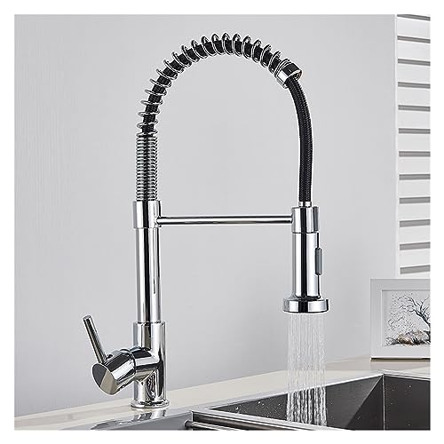 LMRJHAZM Gebürstetes goldener Küchenarmatur-Wasserhahn nach unten 2-Wege-Spray Eingriff Heißer Kaltwassermischer HAP 360 Rotation Torneira Cozinha-Mischhahn (Nickelgrauschlauch) von LMRJHAZM