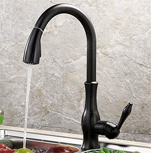 LMRJHAZM Küchenarmaturen mit einem Griff herausnehmen, Küchenarmatur mit Belüfter, Einlochgriff, 360 Grad drehbar, Terrassenbrücke, montiert, Retro-Stil, gebürstetes Nickel von LMRJHAZM