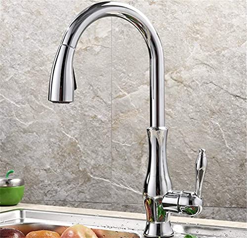 LMRJHAZM Küchenarmaturen mit einem Griff herausnehmen, Küchenarmatur mit Belüfter, Einlochgriff, 360 Grad drehbar, Terrassenbrücke, montiert, Retro-Stil, gebürstetes Nickel von LMRJHAZM