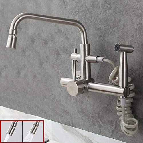 LMRJHAZM Küchenhahnwand montiertes Küchenspüle Mixer mit Spray 2 Modi Küchenarmatur Edelstahl rotierende heiße und kalte Waschbecken Wasserhahn-A-A (a) von LMRJHAZM