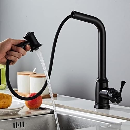 LMRJHAZM Küchenspülbecken Wasserhahn für Barfarmhaus kommerziell, schwarzer Eingriff mit weißer Küche, ein Lochküche 360 Grad schwarze Wasserhähne, Wassermischer -Wasserhahn (8345 Schwarz) von LMRJHAZM