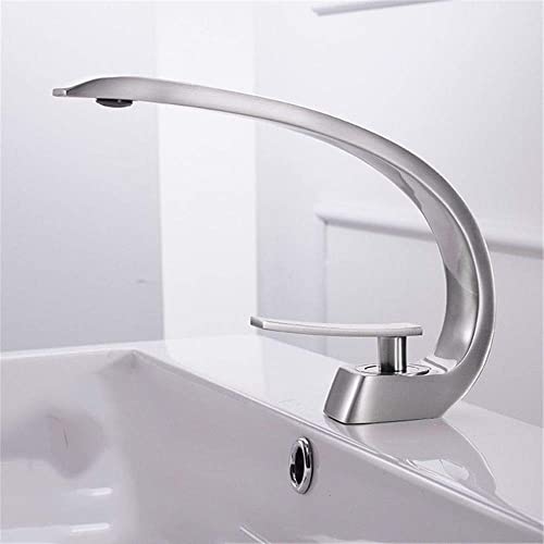 LMRJHAZM Moderne Badezimmer-/Küchenarmatur, Waschtisch-Heißwassermischer, Kunst, Radian-Silber, Schwarz, gebürstetes Kupfer, Einzelgriff, Wolkenkratzer-Typ, Drahtziehung von LMRJHAZM